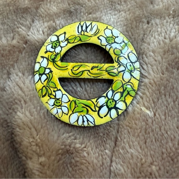 Vintage Jewelry - Vintage MCM Enamel on Copper Handpainted Flower Power Pin artist signed KS